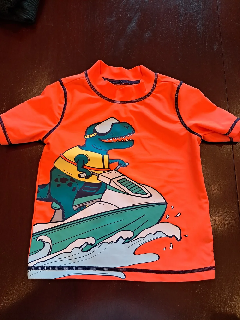 Carter's Orange Kids Rashguard Swim Shirt with Dino Jet-Ski Graphic